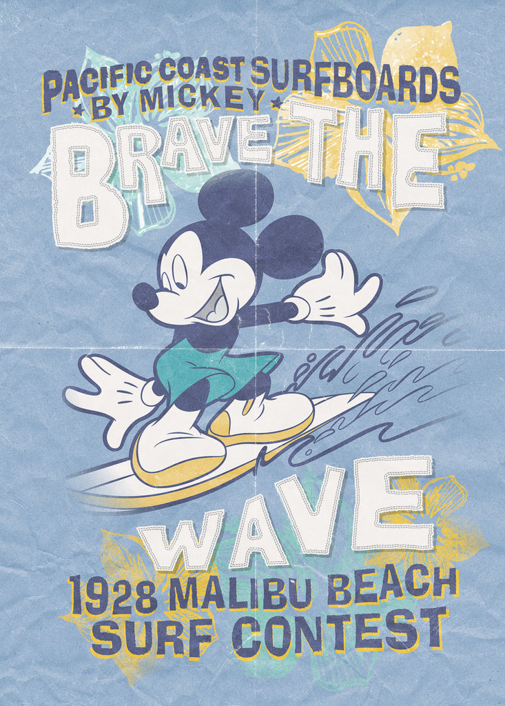 Disney fotobehang Mickey Mouse Brave The Wave surfing